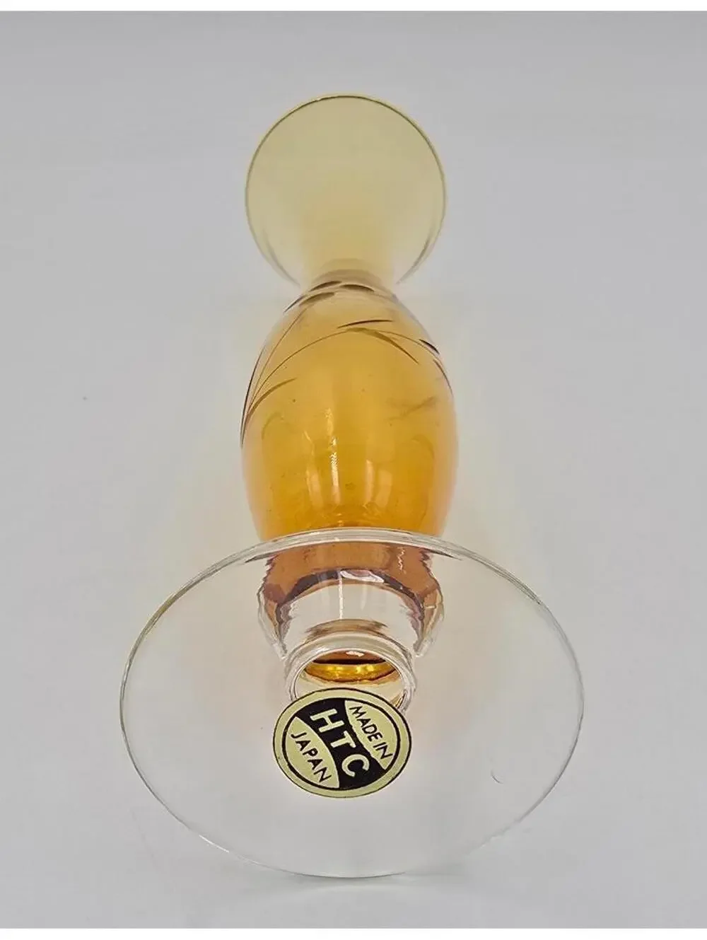 Vintage HTC Amber Cut Glass Etched Decorative Vase w/ Original Sticker